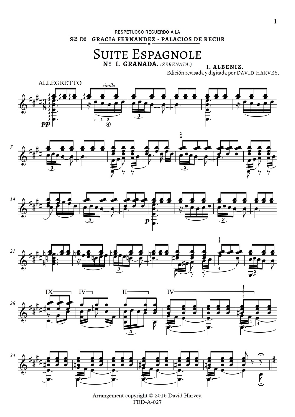 Granada - Serenata   (Suite Española (1886) No. 1) - sample page