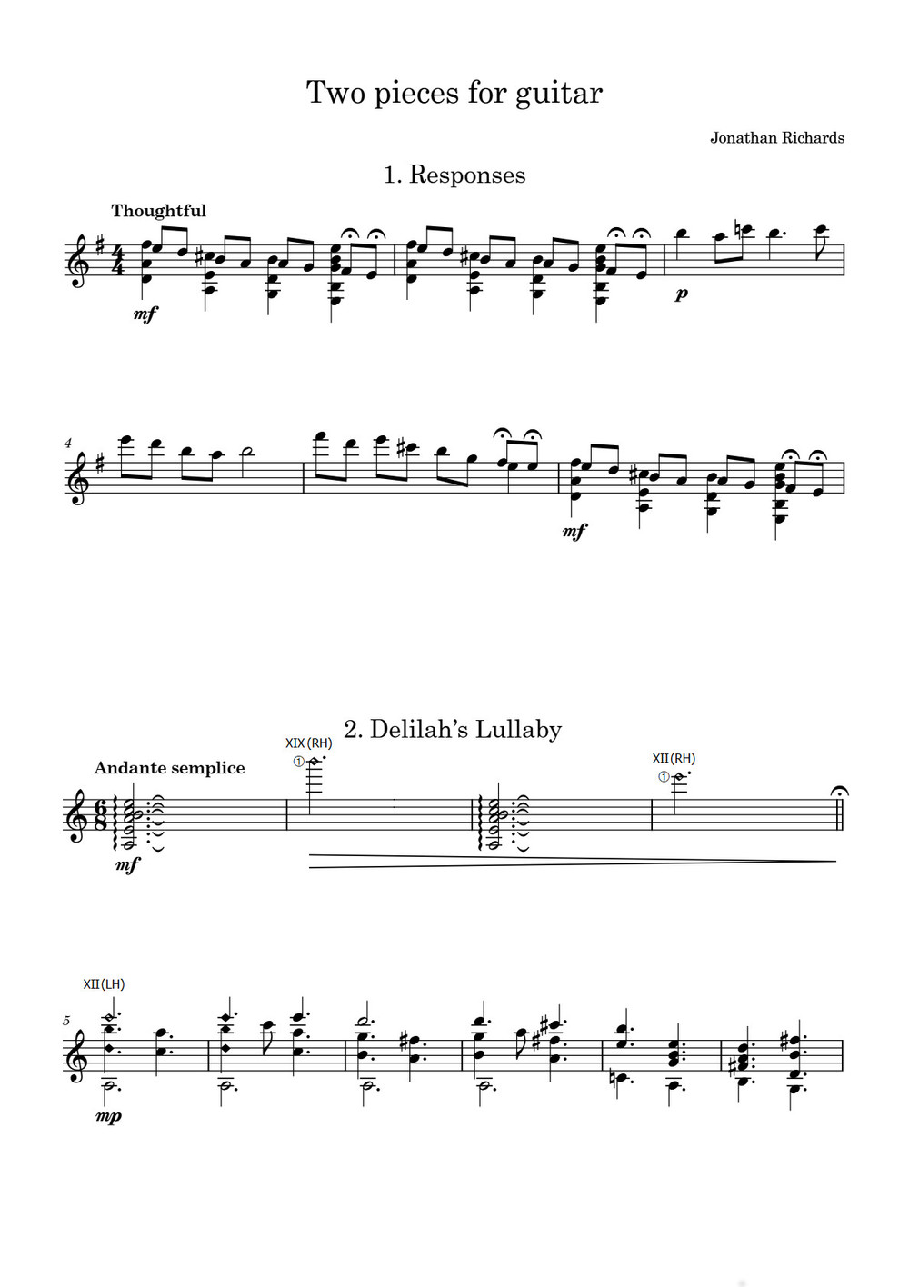 Two Pieces for Guitar - sample page